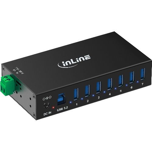 InLine® USB 3.2 Gen.1 Industrie-Hub, 7 Port, Aluminiumgehäuse, mit Netzteil 35396B