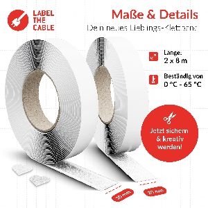 Label-The-Cable LTC Easy Tape Strap, Klettbandrolle selbstklebend 20mm, weiß, 8m 59937D