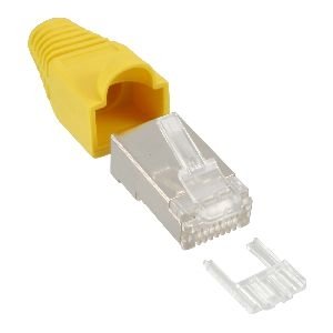 InLine® Crimpstecker RJ45 geschirmt, Knickschutz gelb & Einfädelhilfe, 10er Pack 74510Y