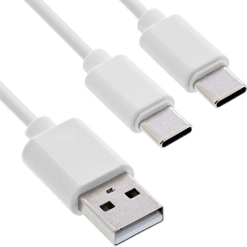InLine® USB 2in1 Y-Ladekabel, 1x USB-A Stecker an 2x USB-C Stecker, weiß, 1m 35121W
