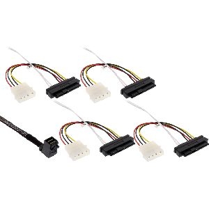 InLine® Mini SAS HD Kabel, SFF-8643 gewinkelt zu 4x SFF-8482 + Strom, 0,5m 27633A