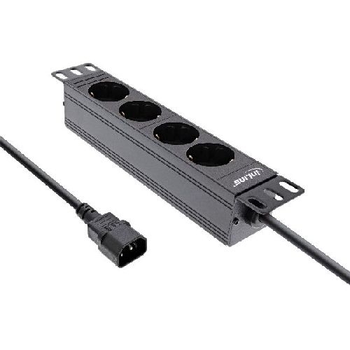 InLine® 10 Steckdosenleiste, 4-fach Schutzkontakt, C14 Anschluss, ohne Schalter 16421J