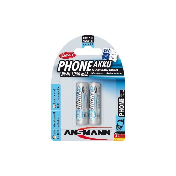 ANSMANN 5030802 NiMH-Akku Mignon AA, Phone DECT, 1300mAh, 2er-Pack 01068F