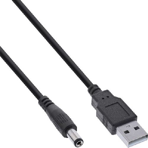 InLine® USB DC Stromadapterkabel, USB A St zu DC 5,5x2,10mm Hohlstecker, 1m 26806G