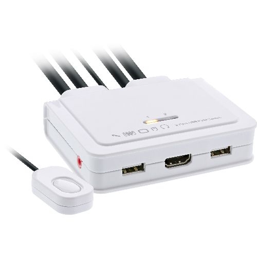 InLine® KVM Switch, 2-fach, HDMI, 4K, USB, mit Audio, integr. Kabel 62613I