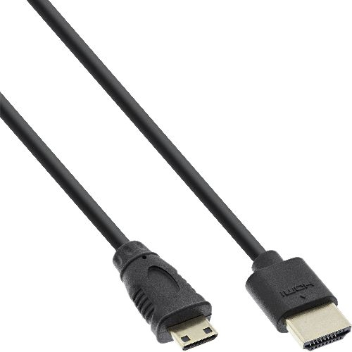 InLine® HDMI Superslim Kabel A an C, HS mit Eth., Premium, schwarz / gold, 0,5m 17555C