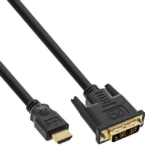 InLine® HDMI-DVI Kabel, schwarz / gold, HDMI Stecker auf DVI 18+1 Stecker, 0,3m 17658P