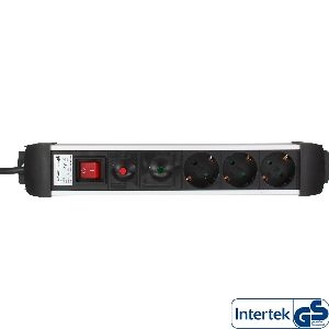 InLine® Steckdosenleiste Alu, 3-fach Schutzkontakt, mit Ü-Schutz, Schalter, 1,5m 16431A