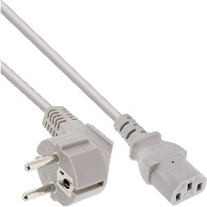 InLine® Netzkabel, Schutzkontakt gewinkelt auf Kaltgerätestecker C13, 3m, grau 16653T