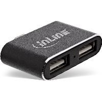 InLine 33291S InLine® Mini USB 2.0 Hub, USB Typ-C Stecker auf 2x USB A Buchse, schwarz