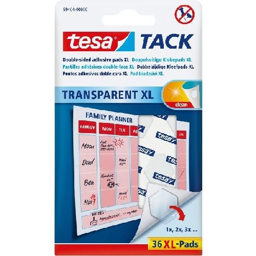tesa TACK Klebepads XL, 3cm², wiederverwendbar, transparent 11620C