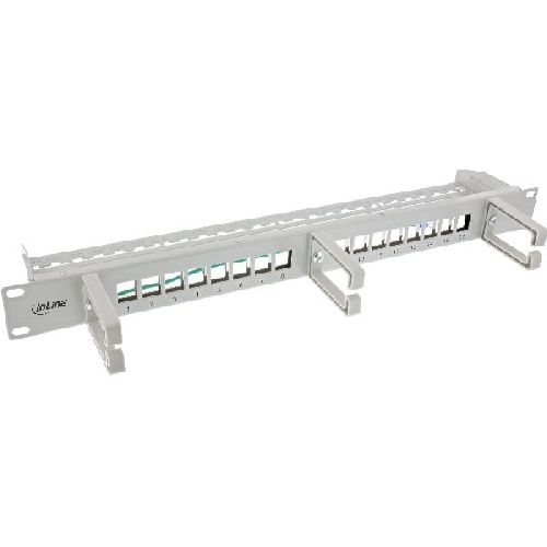 InLine® Patchfeld 16-fach, Keystone Leerblech mit 3 Bügeln, 19, 1HE, grau 76822A