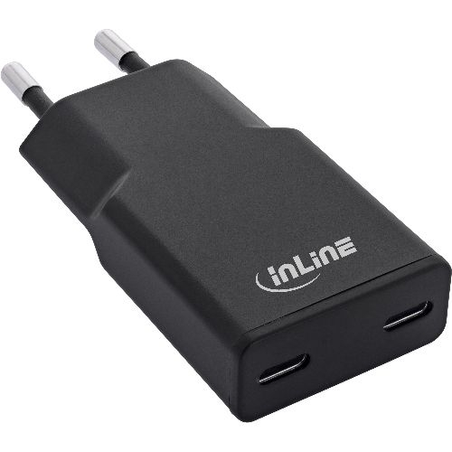 InLine® USB-C Ladegerät, 30W, GaN, Dual USB-C, PD/PPS, Black Cookie/schwarz 31590