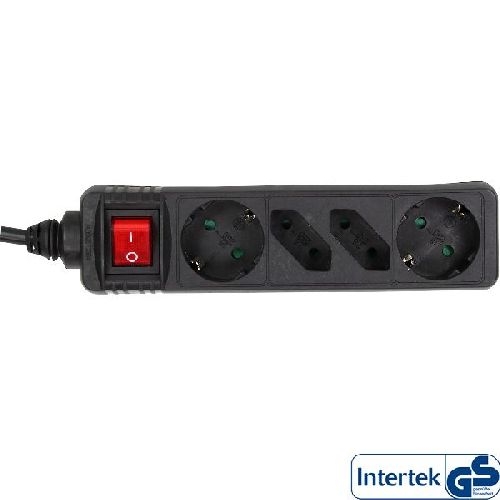 InLine® Steckdosenleiste, 4-fach, 2x Schutzkontakt + 2x Euro, schwarz, 3m 16443S