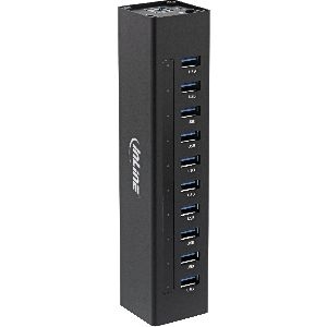 InLine® USB 3.2 Hub, 10 Port, Aluminiumgehäuse, schwarz, mit 4 A Netzteil 35395C