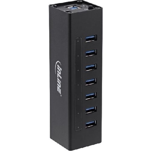InLine® USB 3.2 Hub, 7 Port, Aluminiumgehäuse, schwarz, mit 2,5 A Netzteil 35395B