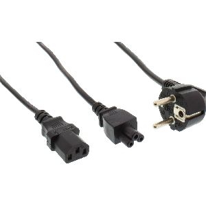 InLine® Netz-Y-Kabel, 1x Schutzkontakt ST zu Kaltgeräte- &amp; Notebook ST, 2m 16653D