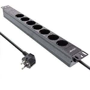 InLine® 19&quot; Steckdosenleiste, 7-fach Schutzkontakt, ohne Schalter, 2m, schwarz 16417I