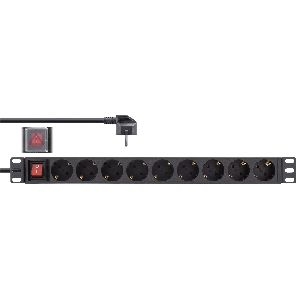 InLine® 19&quot; Steckdosenleiste, 9-fach Schutzkontakt, mit Schalter, 2m, schwarz 16419S
