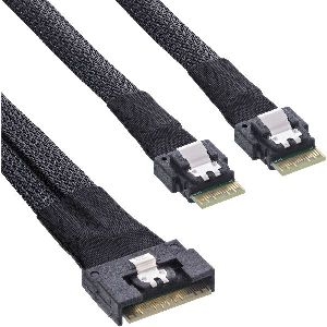 InLine® Slim SAS Kabel, SFF-8654 8i zu 2x SFF-8654 4i, 0,75m 27649B