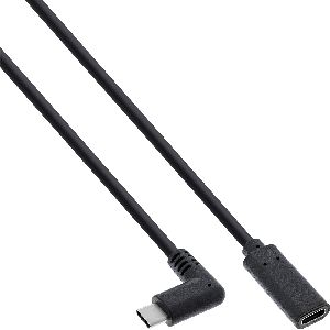 InLine® USB 3.2 Gen.1x2 Kabel, USB-C Verl., ST gewinkelt auf BU, schwarz 2m 35782