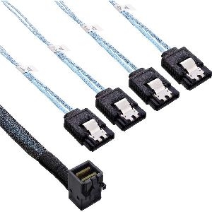 InLine® Mini SAS HD Kabel, SFF-8643 gewinkelt zu 4x SATA + Sideband, 1m 27631B