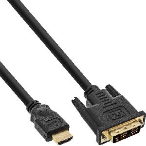 InLine® HDMI-DVI Kabel, schwarz / gold, HDMI Stecker auf DVI 18+1 Stecker, 5m 17665P