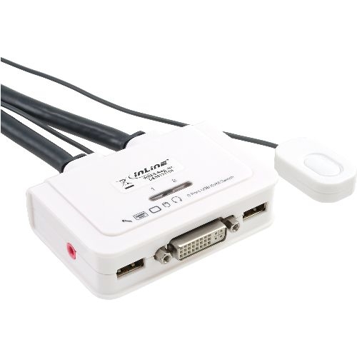 InLine® KVM Switch, 2-fach, DVI-D, USB, mit Audio, integr. Kabel 61613I