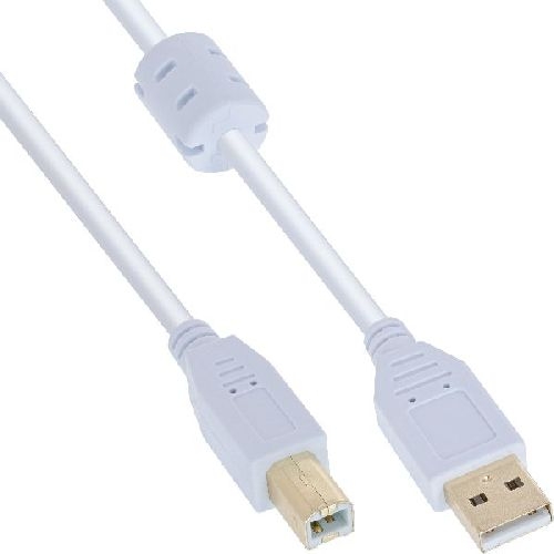 InLine® USB 2.0 Kabel, A an B, weiß / gold, mit Ferritkern, 1,5m 34515W