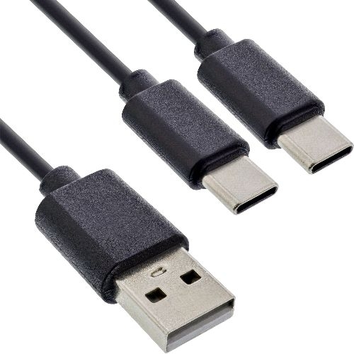 InLine® USB 2in1 Y-Ladekabel, 1x USB-A Stecker an 2x USB-C Stecker, 2m 35122