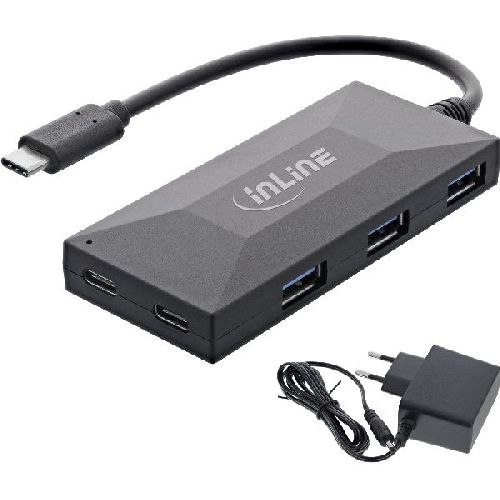 InLine® USB 3.2 Gen.1 Hub, USB-C zu 2x USB-C &amp; 3x USB-A, mit Netzteil 35398