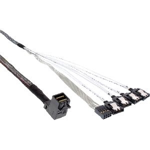 InLine® Mini SAS HD Kabel, SFF-8643 gewinkelt zu 4x SATA + Sideband, 0,5m 27631A