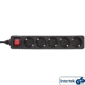 InLine® Steckdosenleiste, 5-fach Schutzkontakt, schwarz, 1,5m 16451D