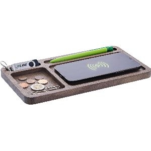 InLine® WoodCharge – Organizer mit integrierter Qi-Ladefläche aus Walnuß-Holz 33392Y