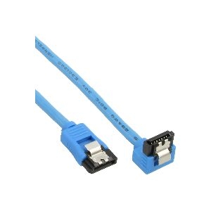 InLine® SATA 6Gb/s Anschlusskabel rund, abgewinkelt, blau, mit Lasche, 0,15m 27701F