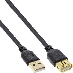 InLine® USB 2.0 Flachkabel Verlängerung, A ST / BU, schwarz, Kontakte gold, 1m 34610F