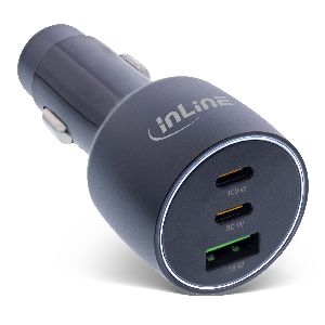 InLine® USB KFZ Stromadapter Power Delivery, 2x USB-C + QC 3.0 USB-A, schwarz 31502A