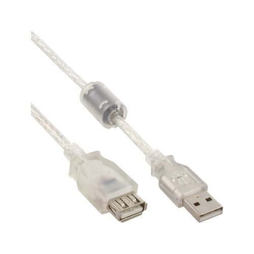 InLine® USB 2.0 Verlängerungskabel Typ A mit Ferritkern, transparent, 1m 34610Q