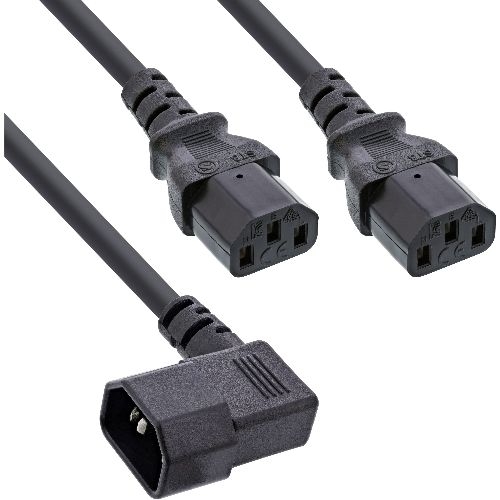 InLine® Netz-Y-Kabel, Kaltgeräte, 1x IEC-C14 gewinkelt auf 2x IEC-C13, 1m 16633B