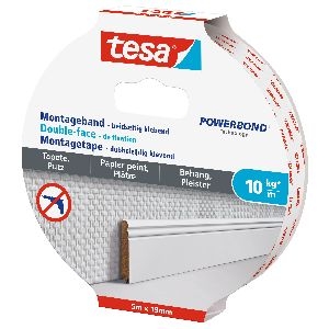 tesa Montageband, 5m x 19mm, für Tapeten und Putz, bis zu 10kg/m, weiß 11621H