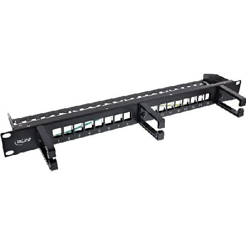 InLine® Patchfeld 16-fach, Keystone Leerblech mit 3 Bügeln, 19, 1HE, schwarz 76822B
