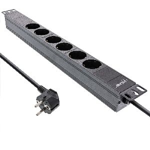 InLine® 19&quot; Steckdosenleiste, 6-fach Schutzkontakt, ohne Schalter, 2m, schwarz 16415I