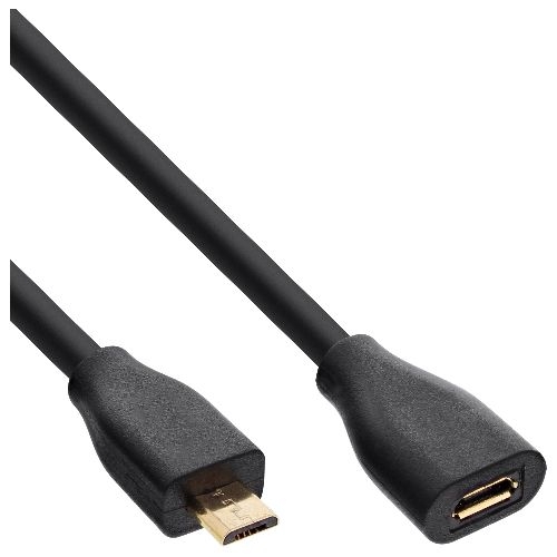 InLine® Micro-USB Verl., USB 2.0 Micro-B ST/BU, schwarz, vergoldete Kont., 5m 32750P