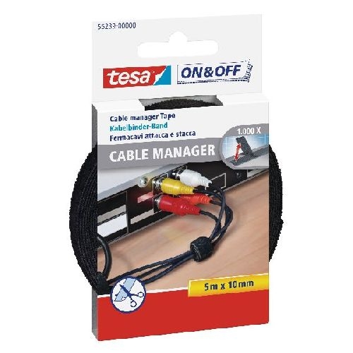 tesa On &amp; Off Klettkabelbinder, 5m x 10mm, schwarz 11648S