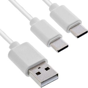 InLine® USB 2in1 Y-Ladekabel, 1x USB-A Stecker an 2x USB-C Stecker, weiß, 1m 35121W