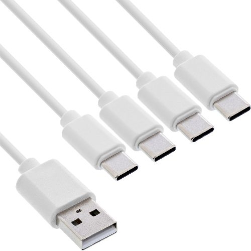 InLine® USB 4in1 Y-Ladekabel, 1x USB-A Stecker an 4x USB-C Stecker, weiß, 0,5m 35146W