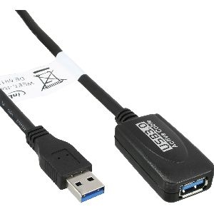 InLine® USB 3.2 Gen.1 Aktiv-Verlängerung, Stecker A an Buchse A, schwarz, 5m 35650