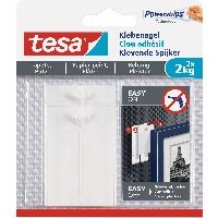 tesa 77776-00000-00 tesa Klebenagel, 2 Stück, für Tapeten und Putz, bis zu 2kg pro Nagel, weiß