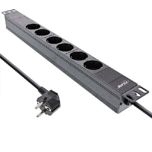 InLine® 19 Steckdosenleiste, 6-fach Schutzkontakt, ohne Schalter, 2m, schwarz 16415I