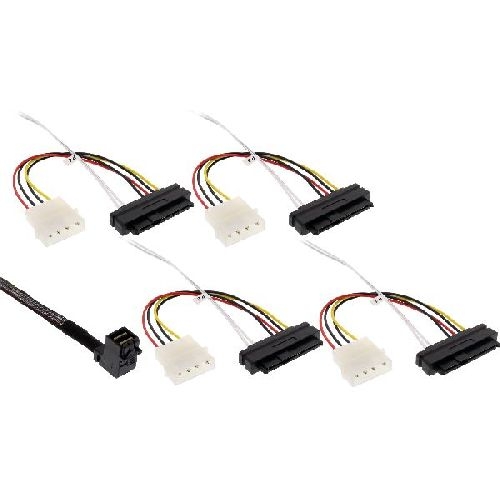 InLine® Mini SAS HD Kabel, SFF-8643 gewinkelt zu 4x SFF-8482 + Strom, 0,5m 27633A